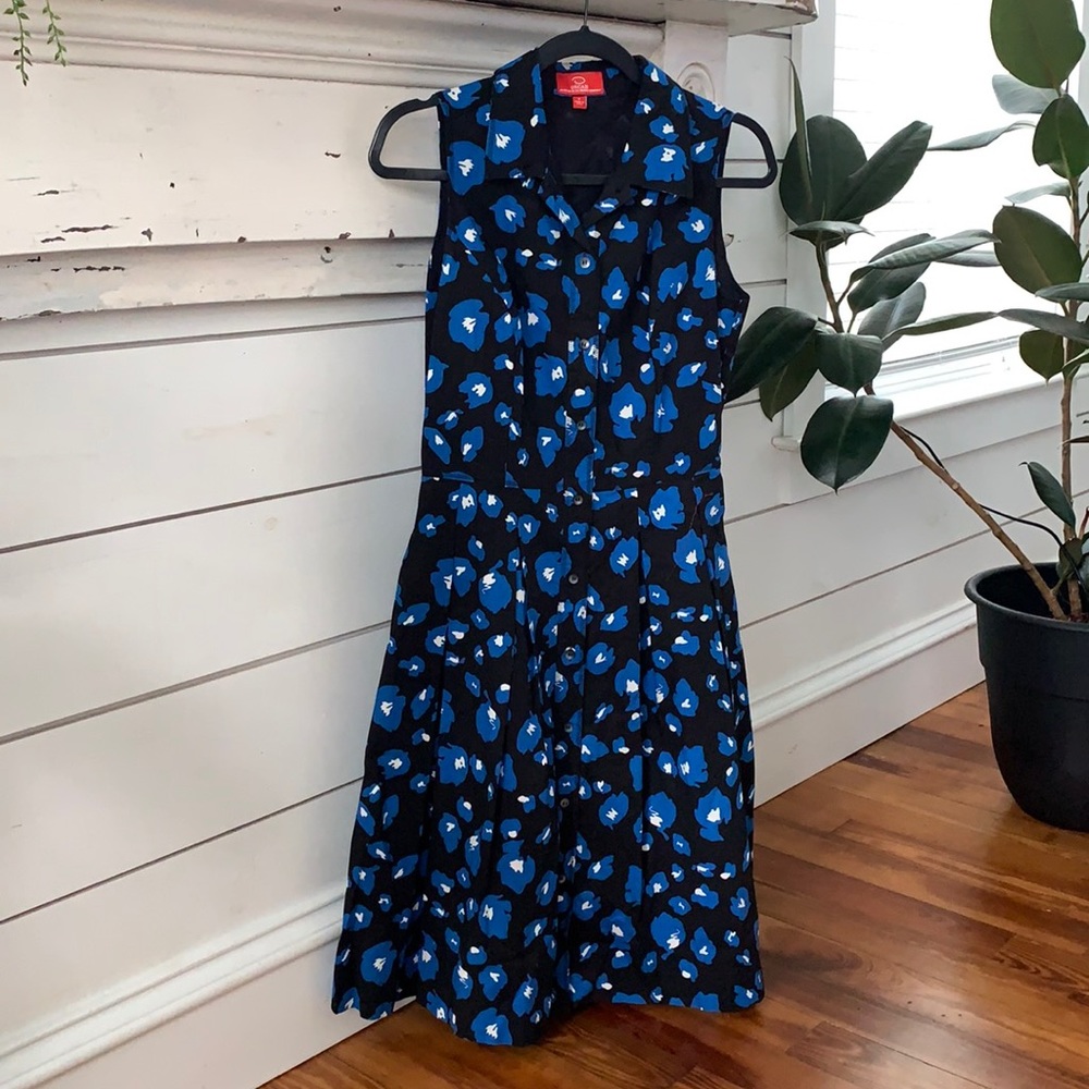 Oscar de La Renta Black & Blue Floral Dress Sz 6